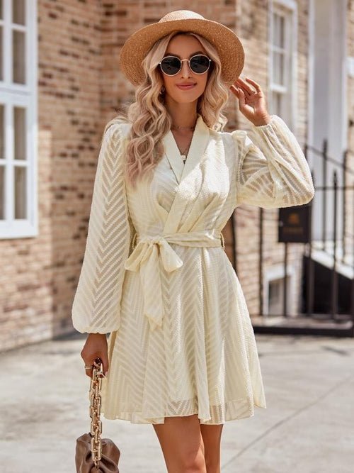 Long sleeve wrap front dress - Salim Fashion