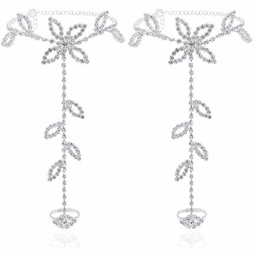 1PC Beach Wedding Jewelry Anklet with Rhinestone Toe Ring Leaf Bridal - Salim Fashion