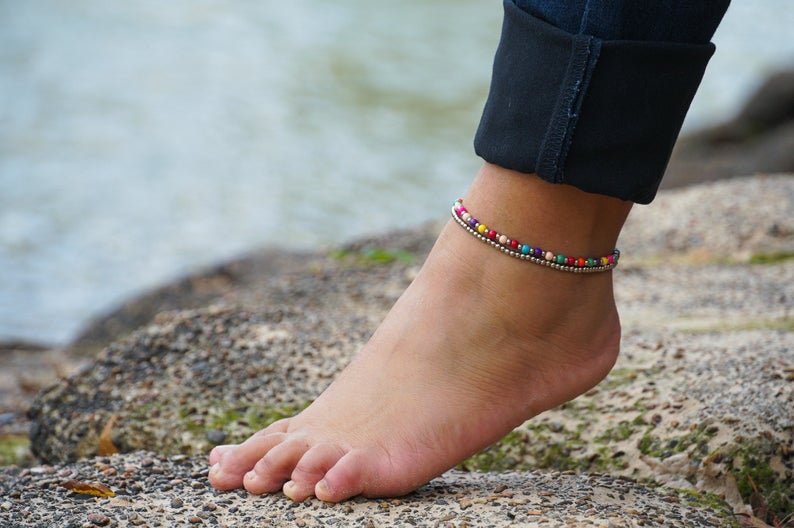 Fancy Dual Band Boho Silver Anklet - Salim Fashion