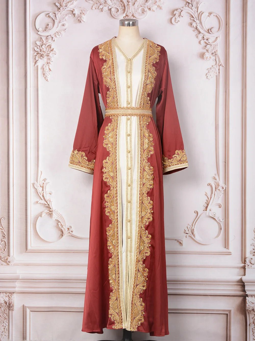 Moroccan Takchita Kaftan Dress 2 Piece Set, Party Wedding Ramadan Eid Traditional Arabic Robe, Muslim Women Islamic Clothing