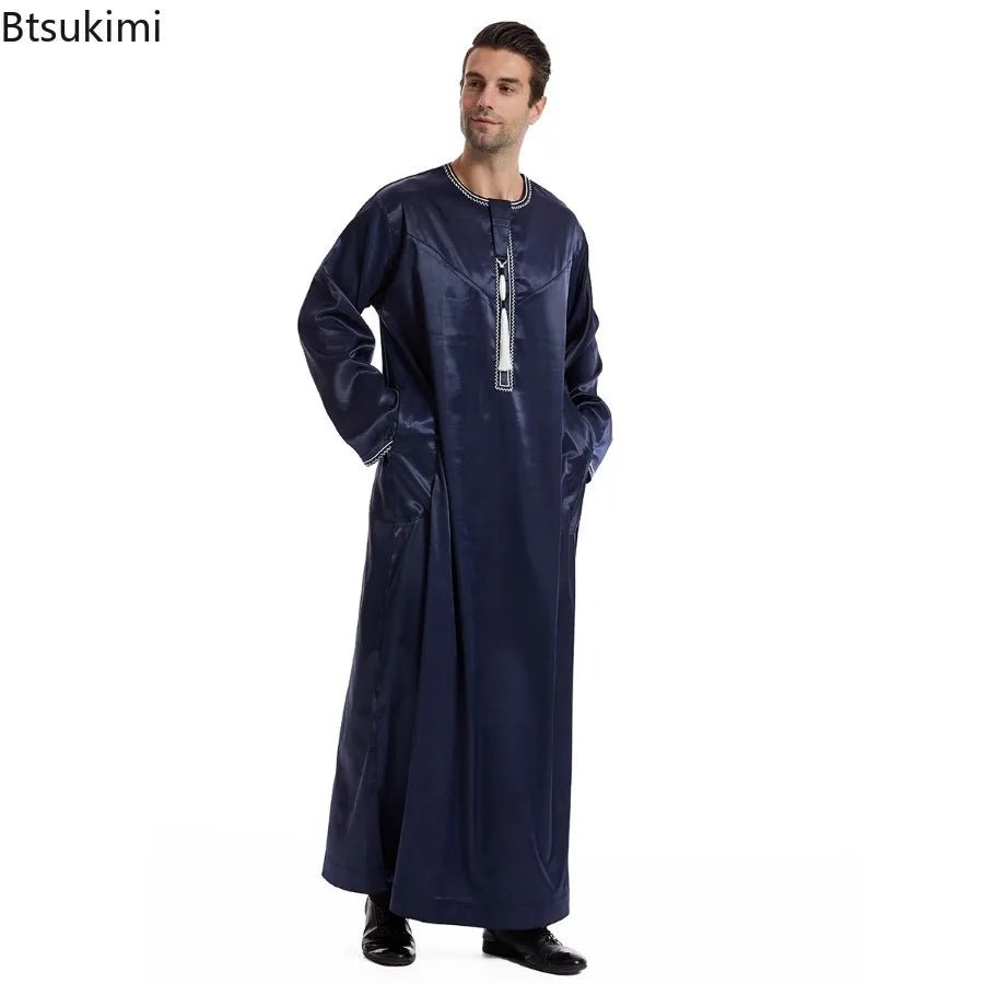 2025 Men's Muslim Long Sleeve Robe Dress Fashion Abayas Dishdasha Daffah Jubba Thobe Saudi Kaftan Islamic Clothing Caftan Homme
