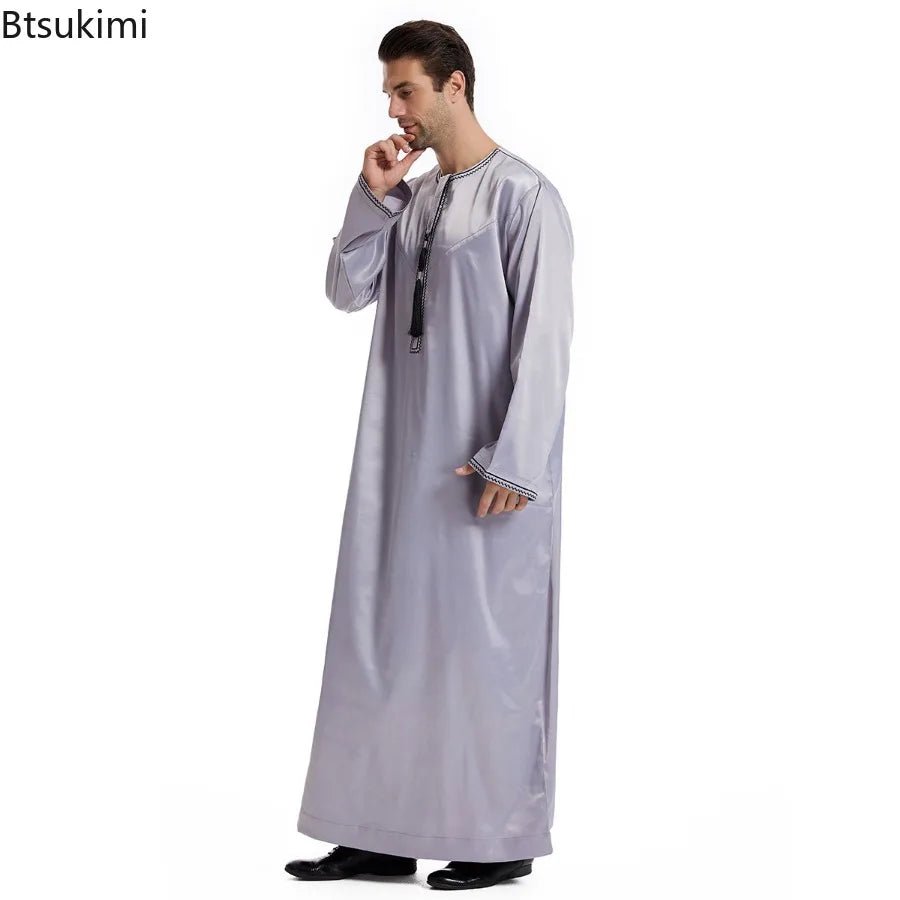 2025 Men's Muslim Long Sleeve Robe Dress Fashion Abayas Dishdasha Daffah Jubba Thobe Saudi Kaftan Islamic Clothing Caftan Homme