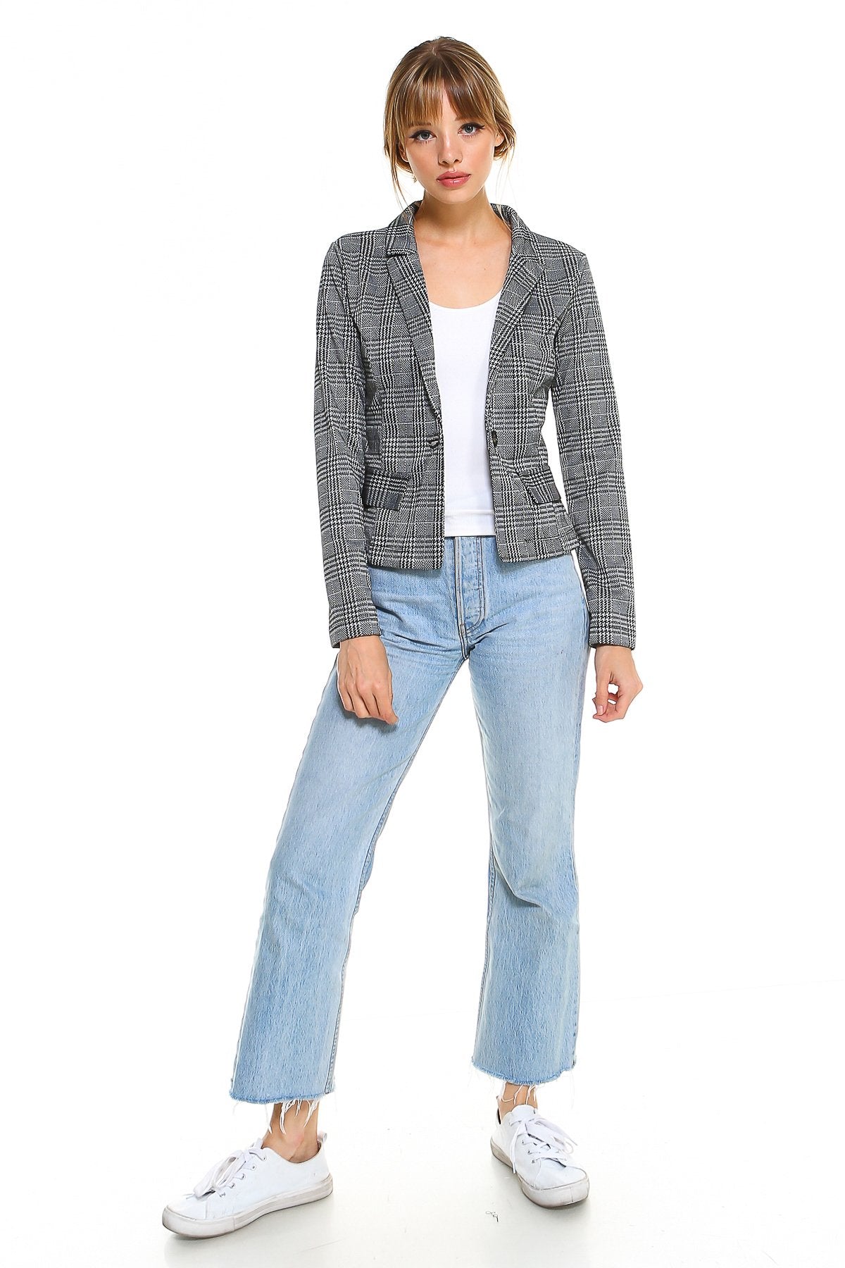 Classic Plaid Fitted Blazer - Salim Fashion