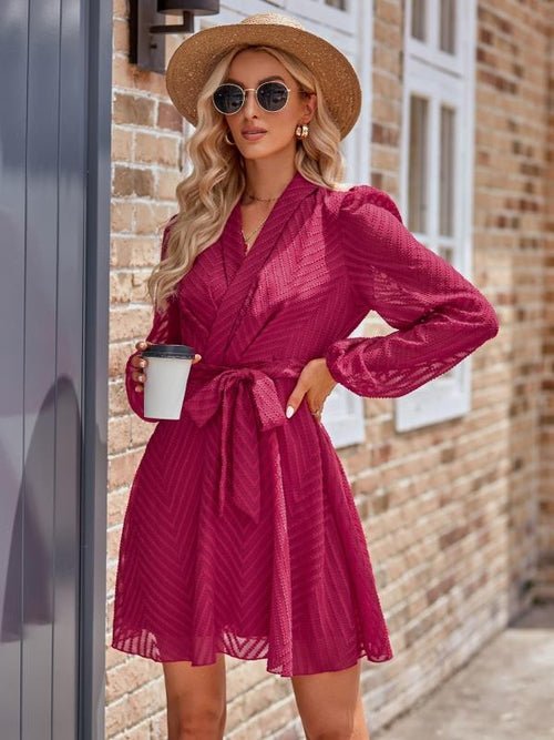 Long sleeve wrap front dress - Salim Fashion