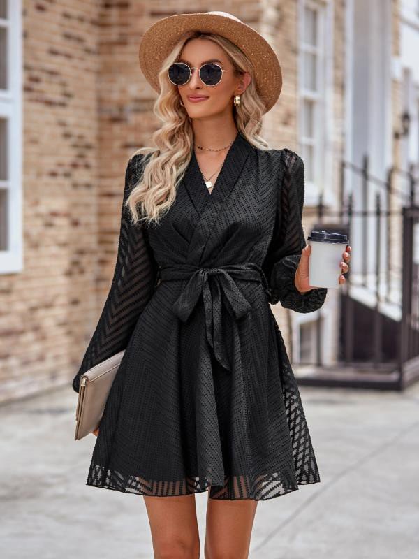 Long sleeve wrap front dress - Salim Fashion