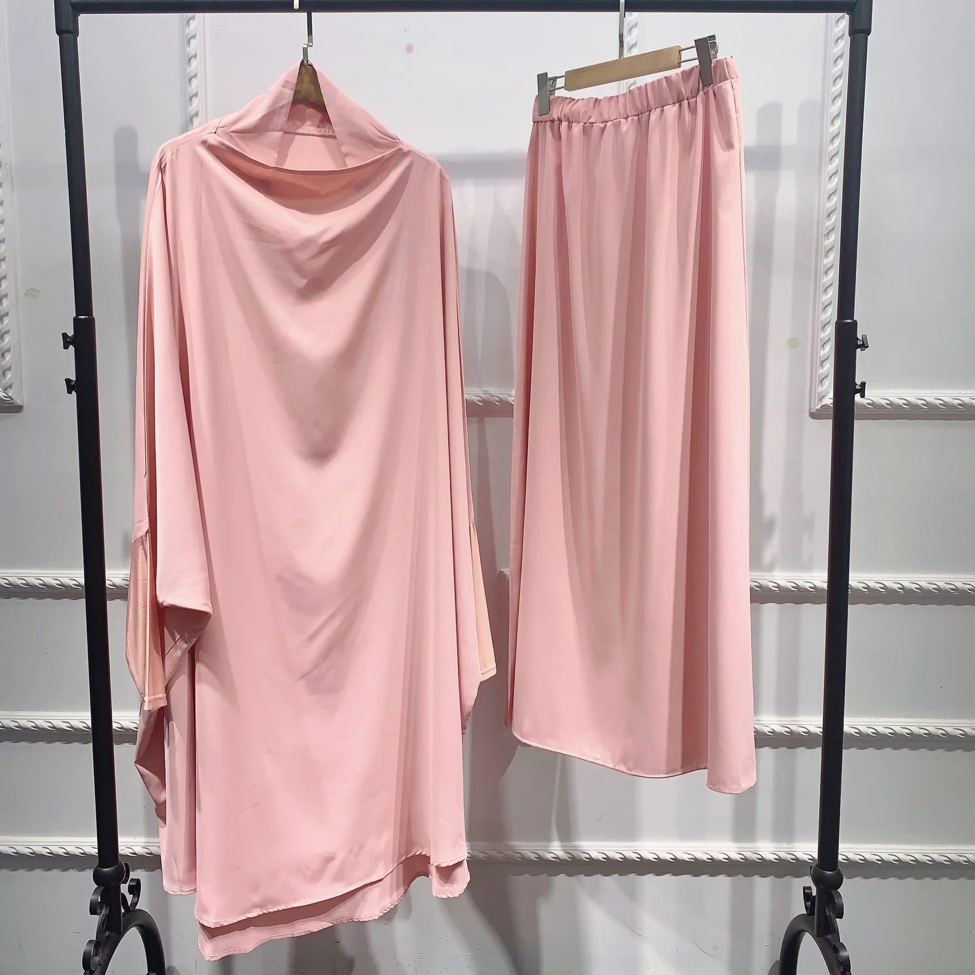 Eid Hooded Abaya Women 2 Piece Set Prayer Garment Tops Skirt Suit Islamic Clothing Ramadan Abayas Khimar Full Cover Kaftan Dress
