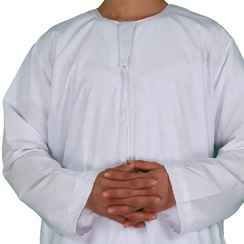 Muslim Fashion Men Jubba Thobe Long Sleeve White Color Round Neck Islamic Arabic Kaftan Men Abaya  Islamic Clothing