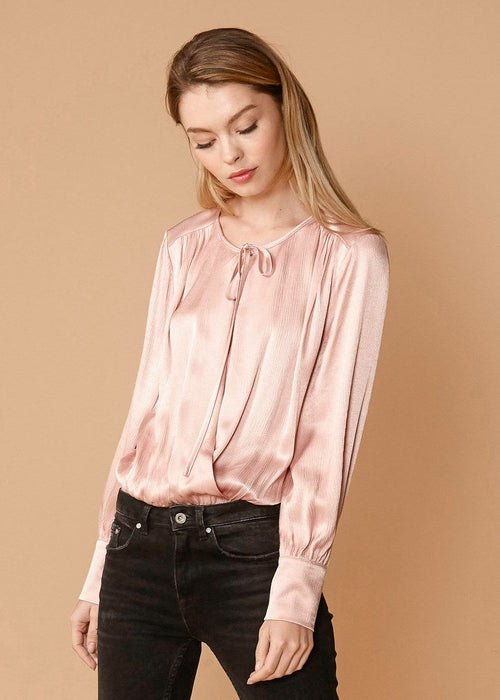 Tie-Neck Long Sleeve Bodysuit in Fall Pink - Salim Fashion