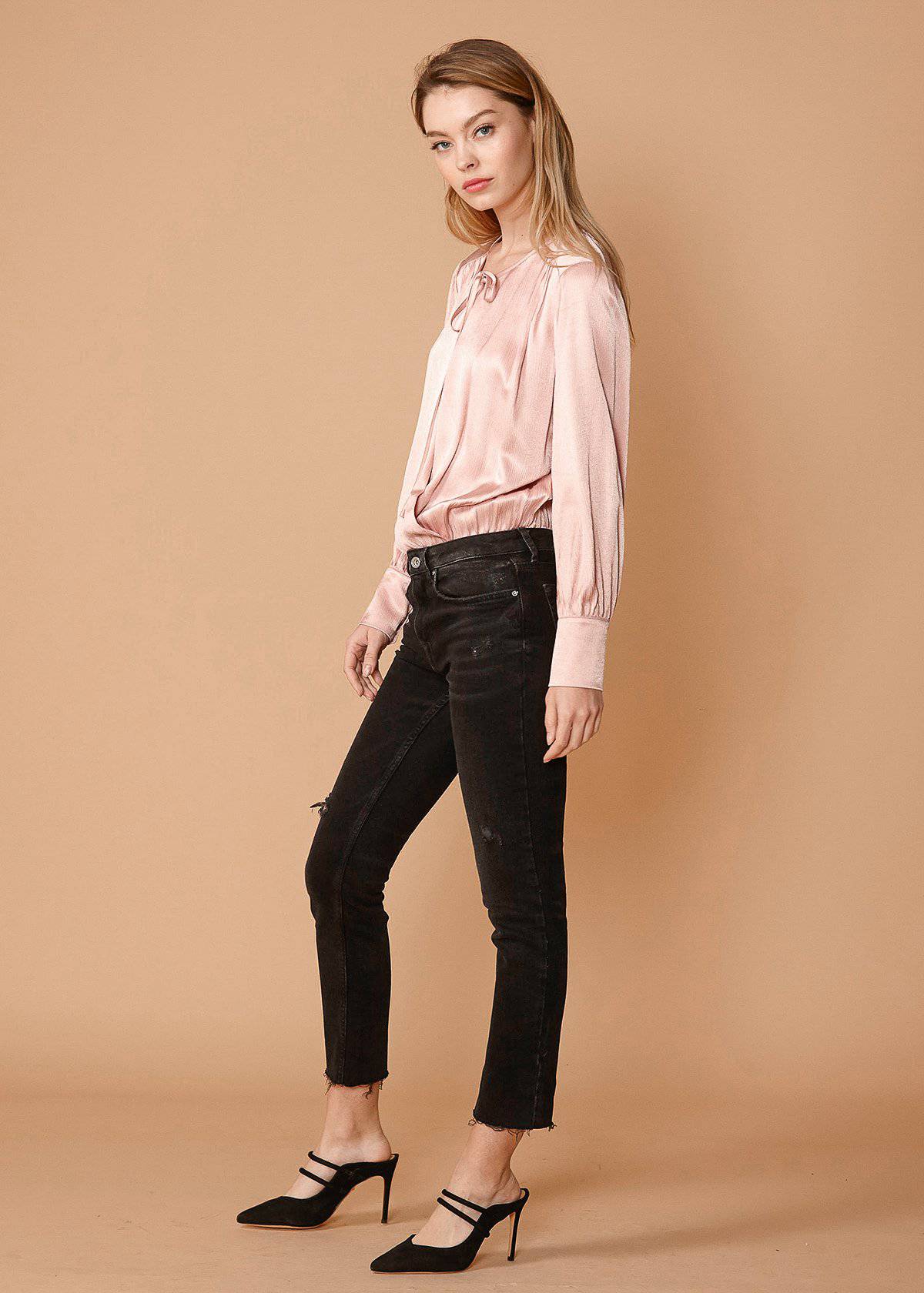 Tie-Neck Long Sleeve Bodysuit in Fall Pink - Salim Fashion