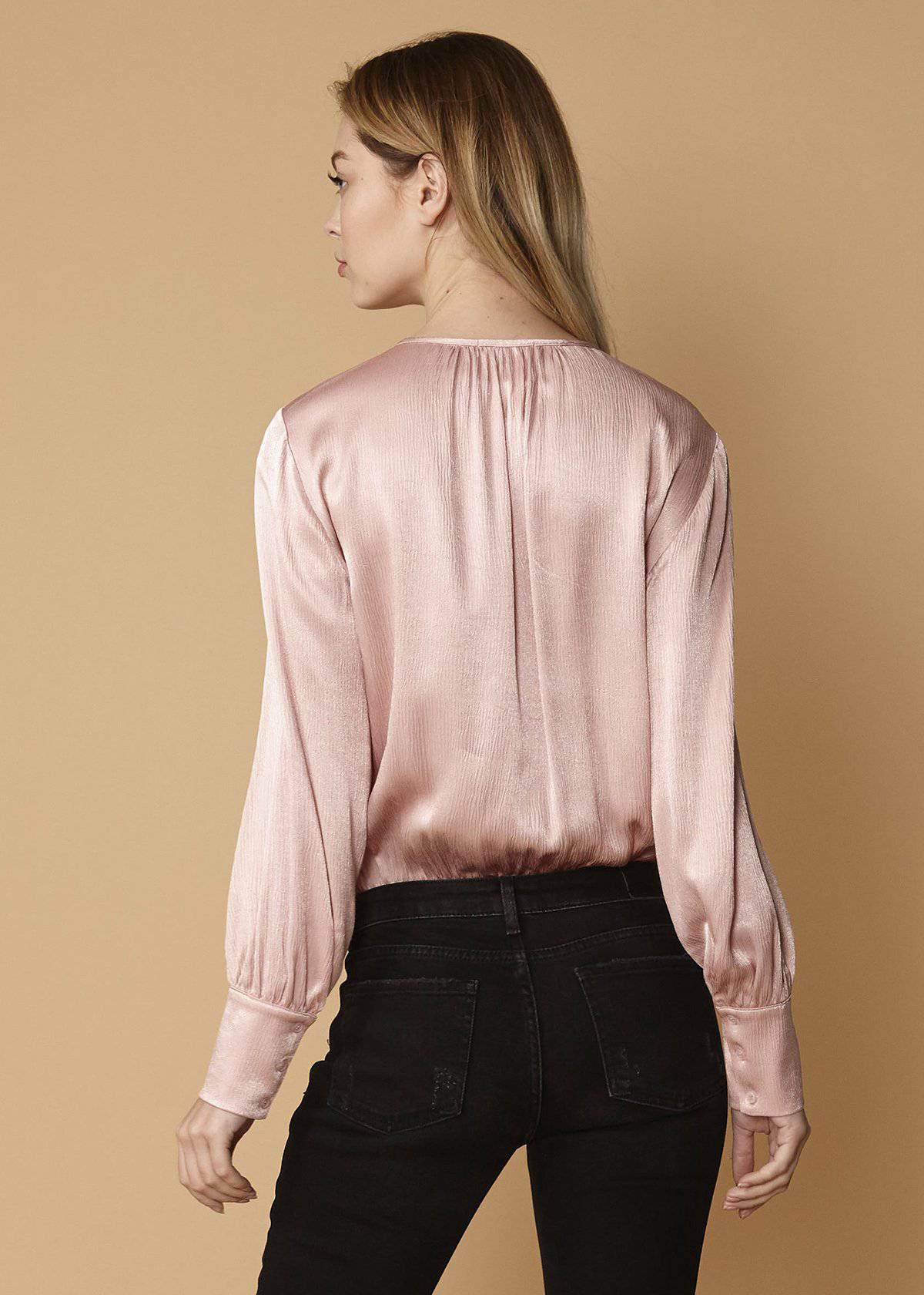 Tie-Neck Long Sleeve Bodysuit in Fall Pink - Salim Fashion