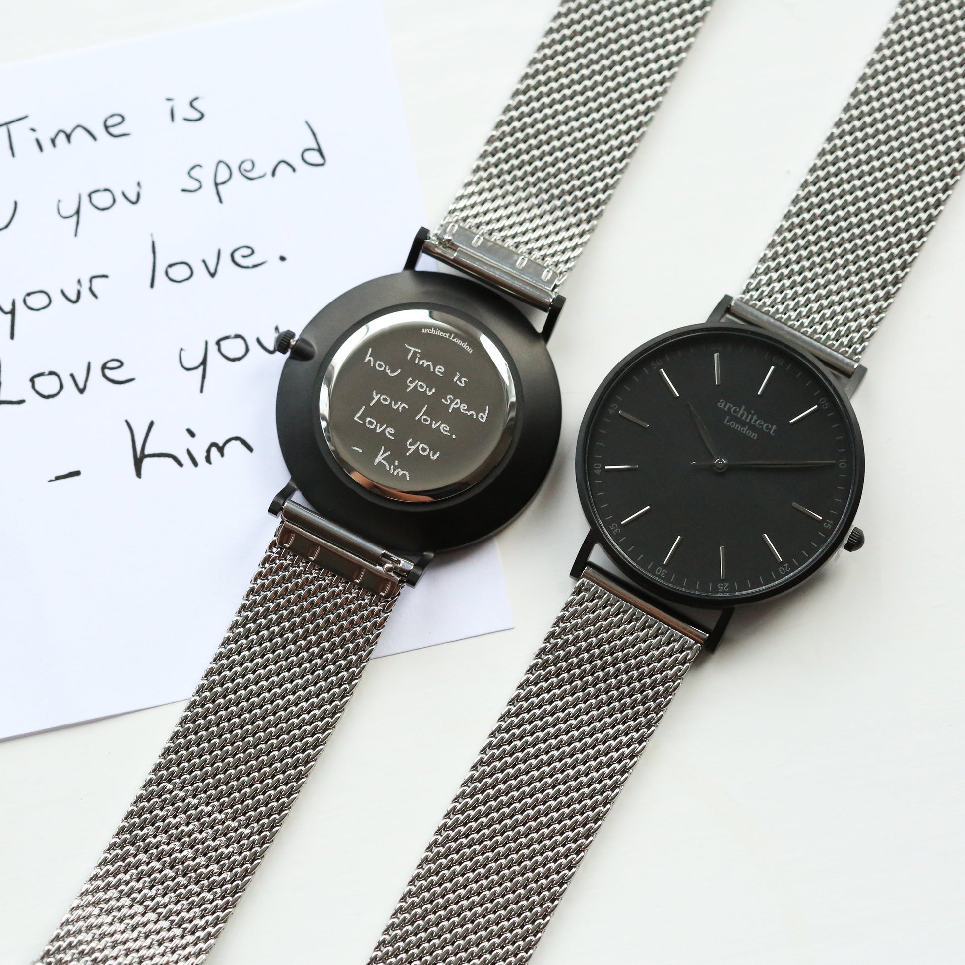 Handwriting Engraving - Men's Minimalist Watch + Steel Silver Mesh - Salim Fashion