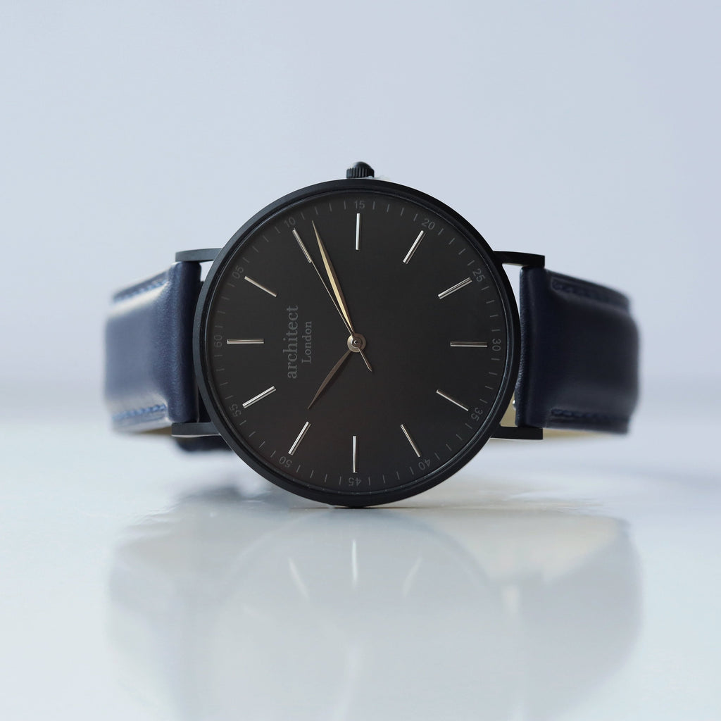 Modern Font Engraving - Men's Minimalist Watch + Admiral Blue Strap - Salim Fashion