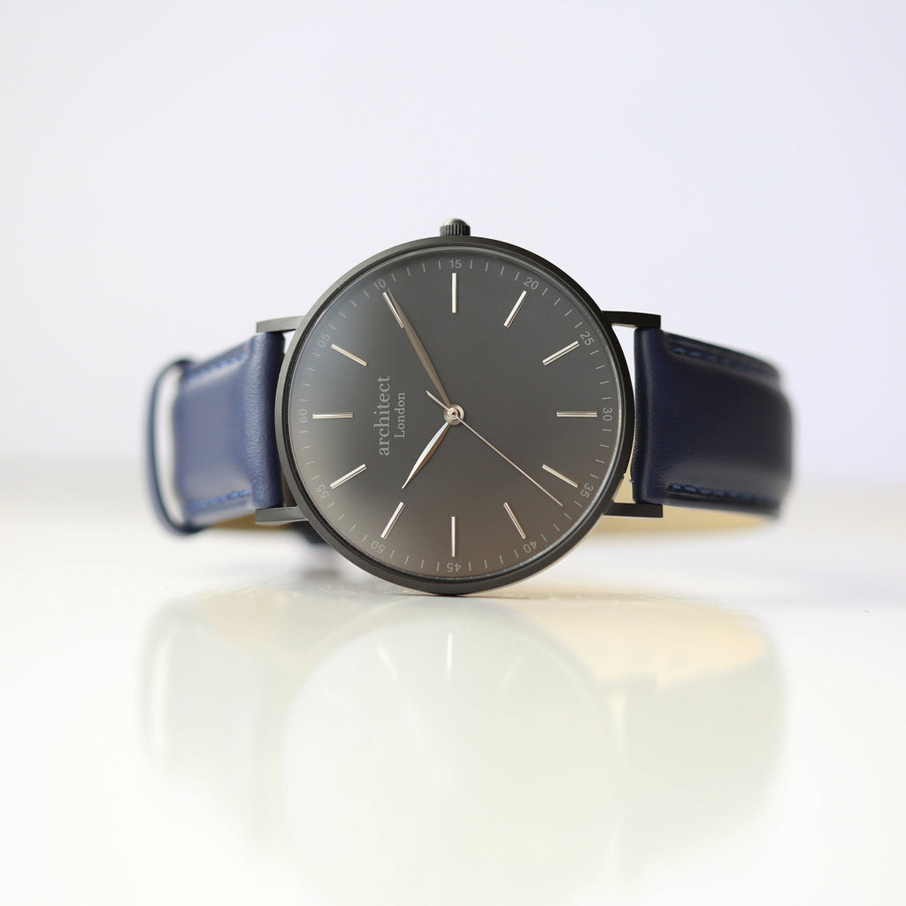 Modern Font Engraving - Men's Minimalist Watch + Admiral Blue Strap - Salim Fashion