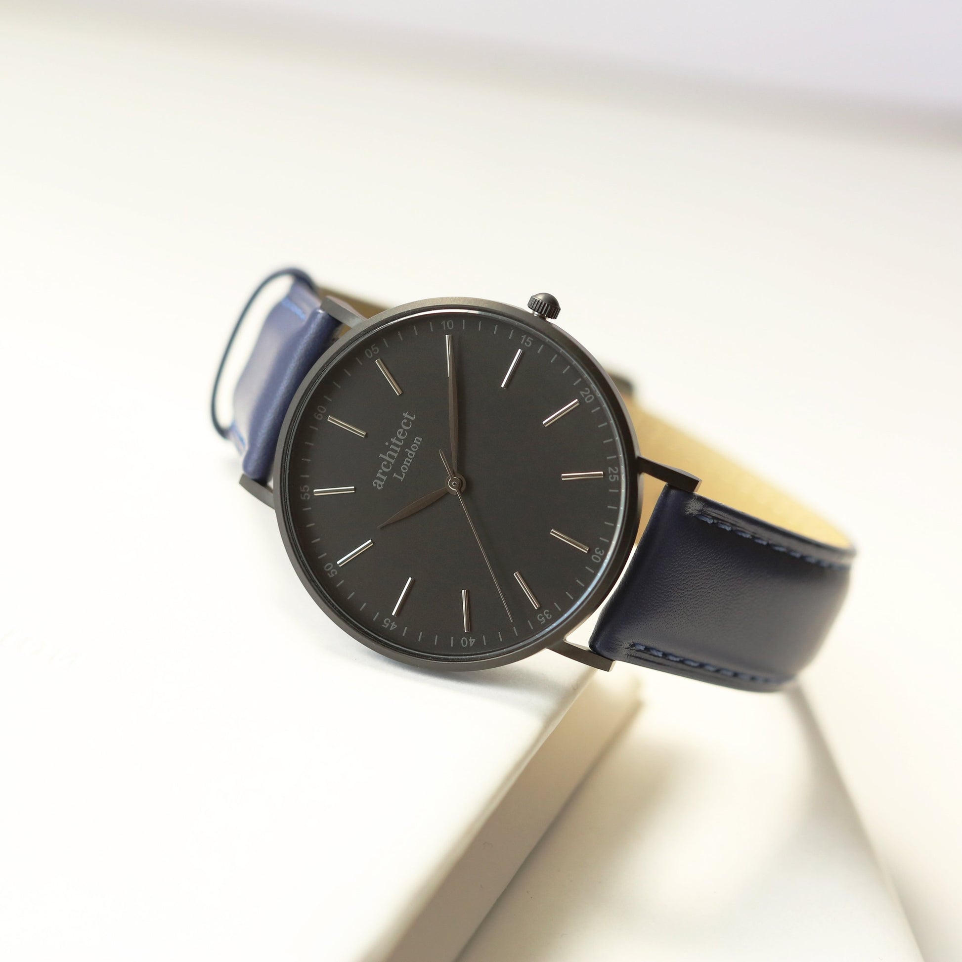 Modern Font Engraving - Men's Minimalist Watch + Admiral Blue Strap - Salim Fashion