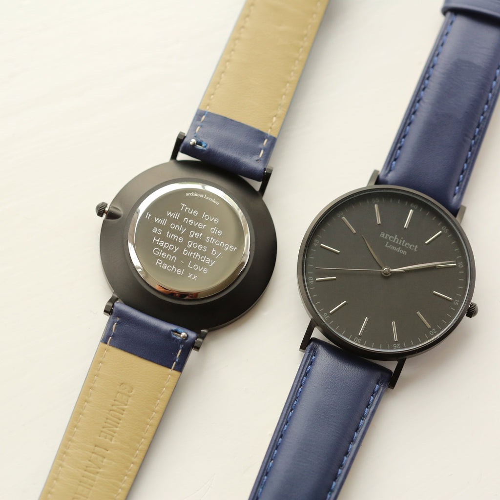 Modern Font Engraving - Men's Minimalist Watch + Admiral Blue Strap - Salim Fashion