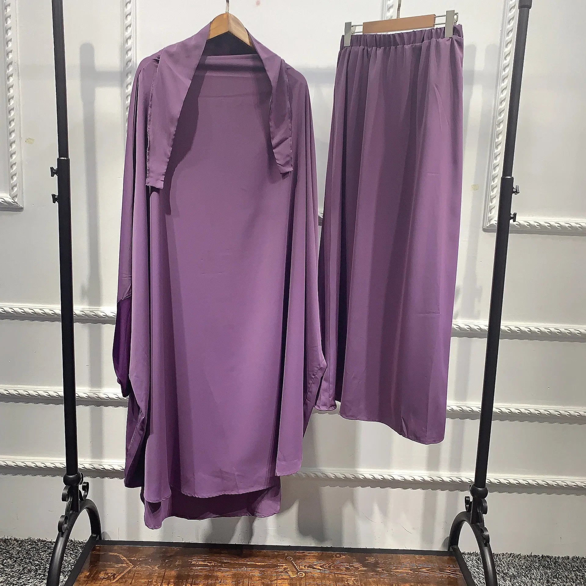 Eid Hooded Abaya Women 2 Piece Set Prayer Garment Tops Skirt Suit Islamic Clothing Ramadan Abayas Khimar Full Cover Kaftan Dress