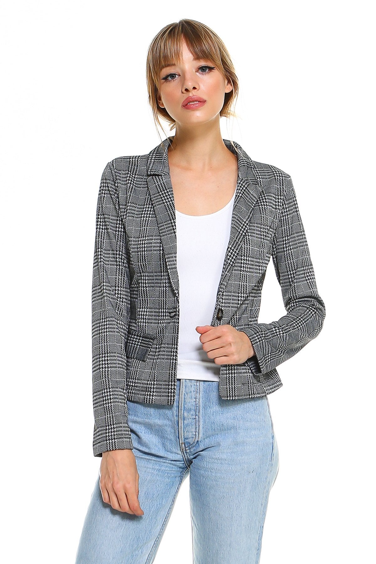 Classic Plaid Fitted Blazer - Salim Fashion