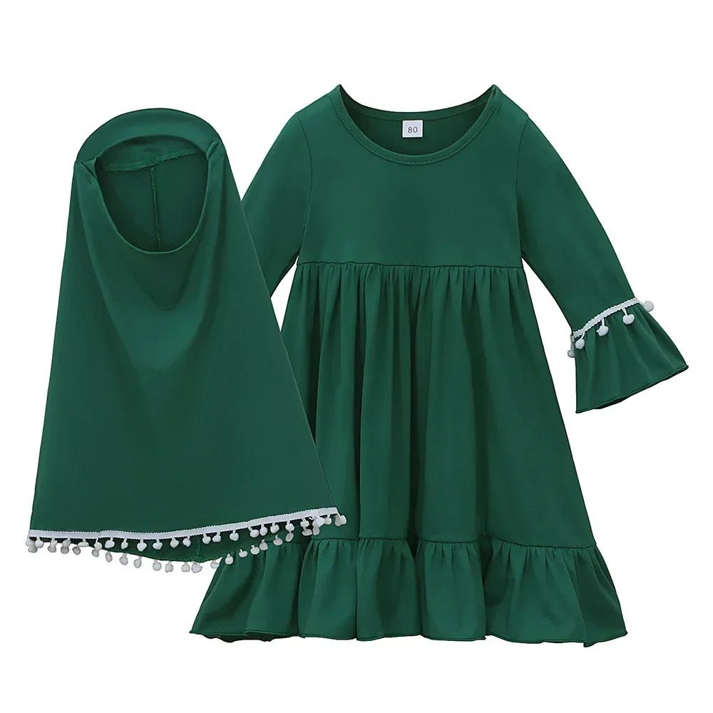 2pcs Kids Girls Hijab Abaya Muslim Set For Baby Islamic Clothing Overhead Scarf Kaftan Khimar Burqa Niqab Jalabiya Djellaba Suit