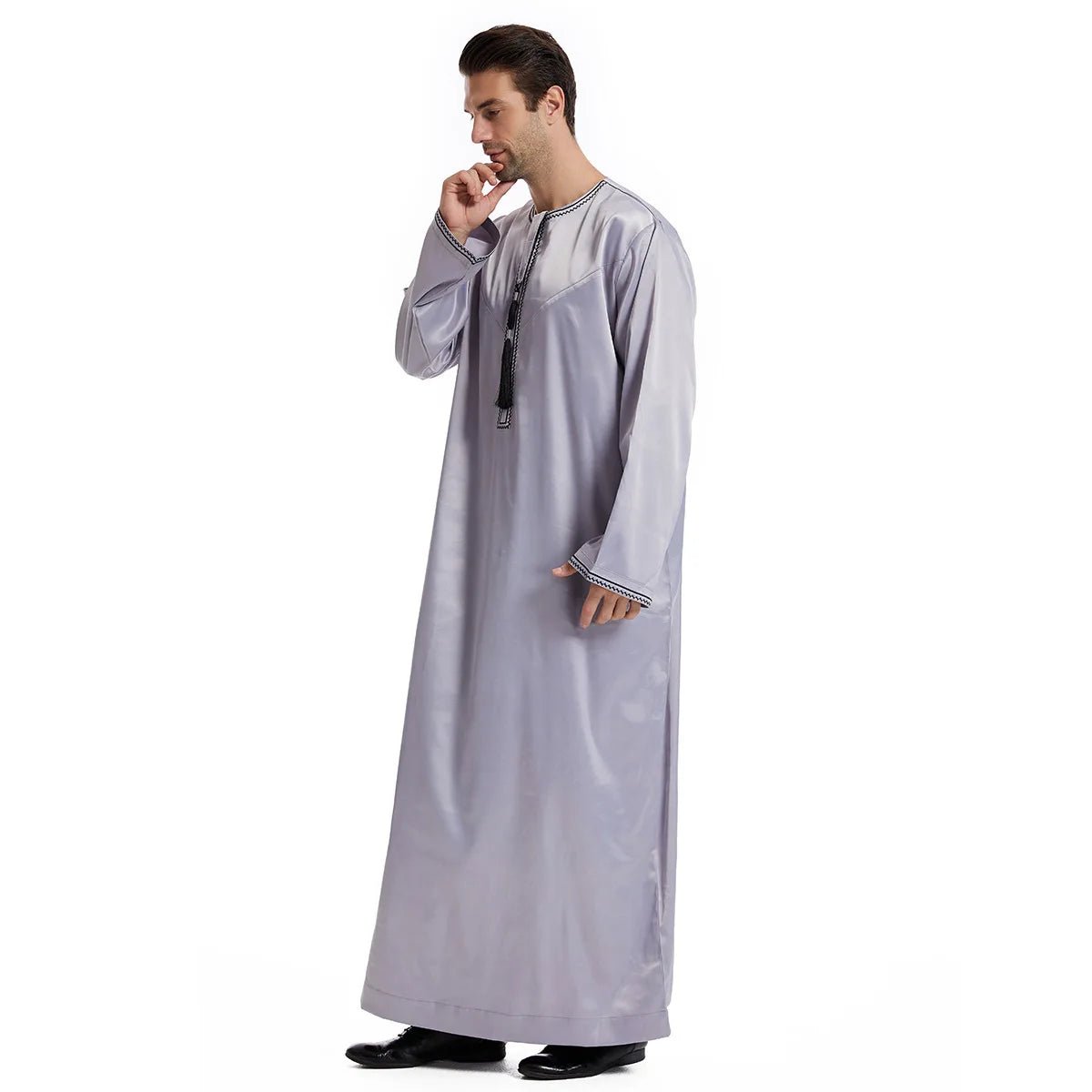 2025 Men's Muslim Long Sleeve Robe Dress Fashion Abayas Dishdasha Daffah Jubba Thobe Saudi Kaftan Islamic Clothing Caftan Homme