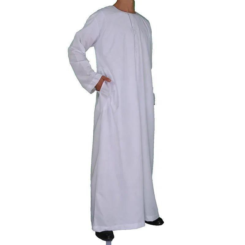Muslim Fashion Men Jubba Thobe Long Sleeve White Color Round Neck Islamic Arabic Kaftan Men Abaya  Islamic Clothing
