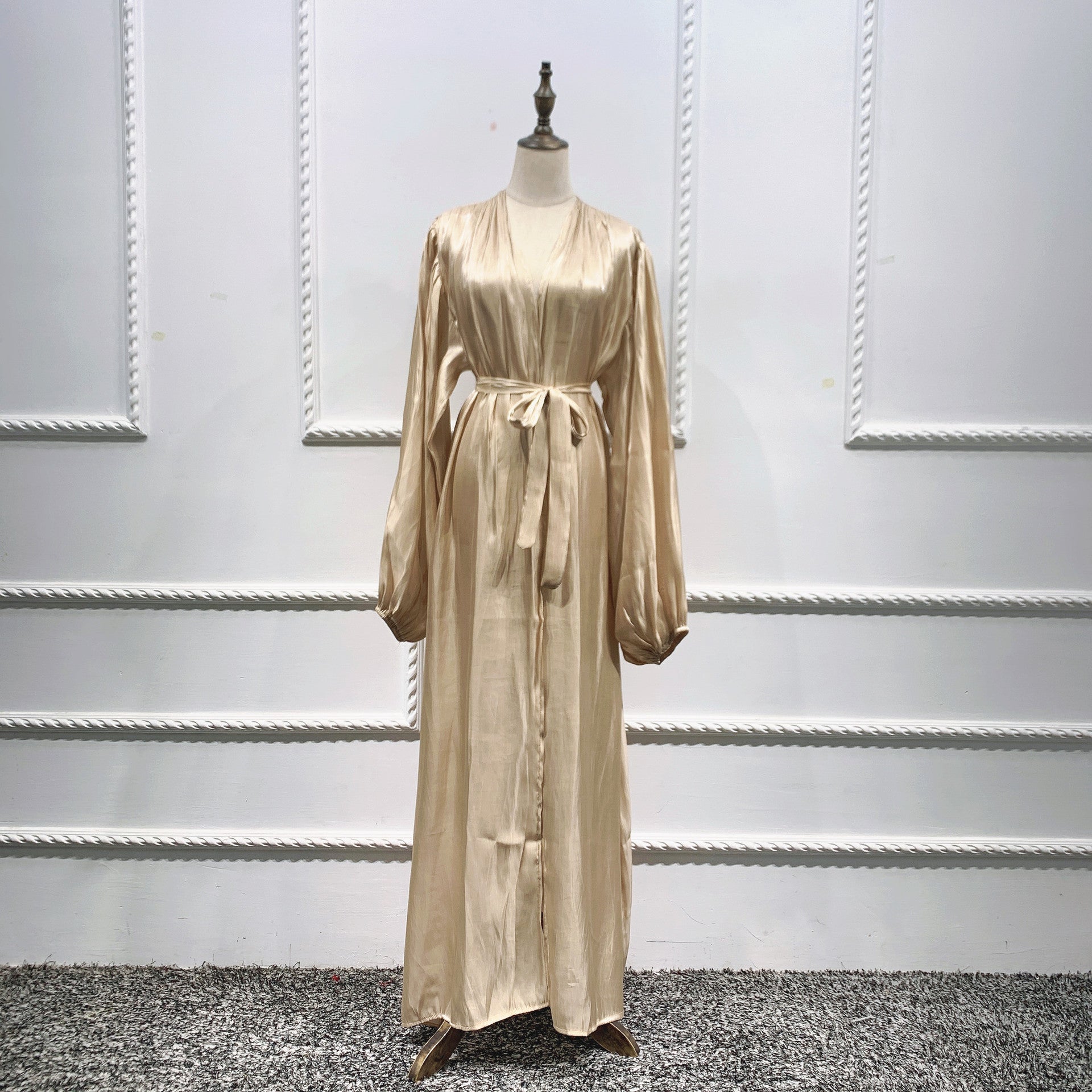 Elegant Puff Sleeve Dubai Turkey Abayas For Women Islam Cardigan