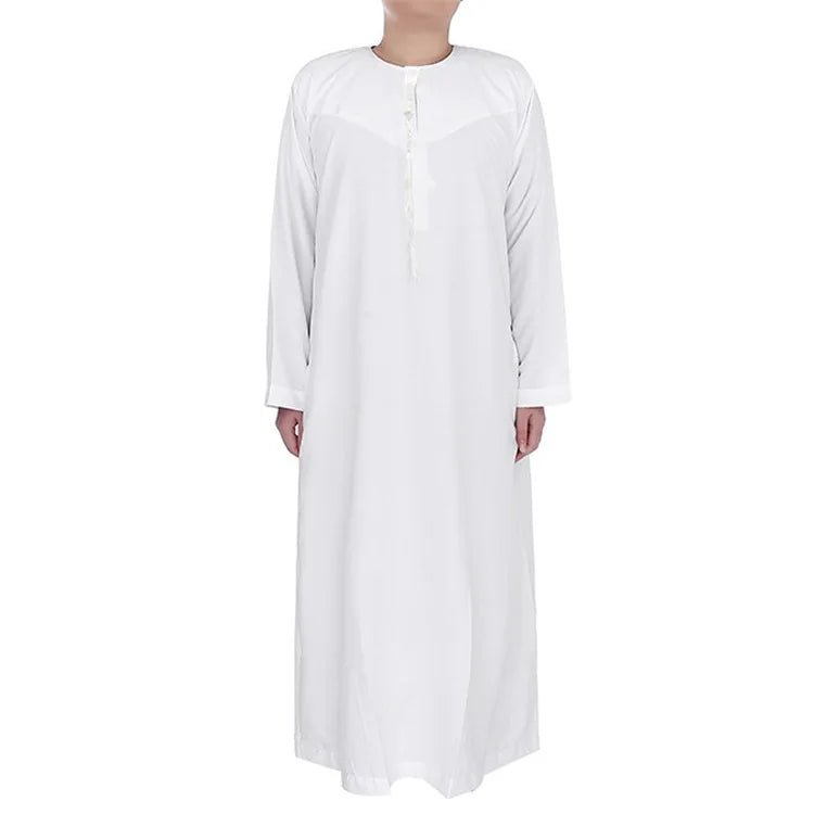 Muslim Fashion Men Jubba Thobe Long Sleeve White Color Round Neck Islamic Arabic Kaftan Men Abaya  Islamic Clothing