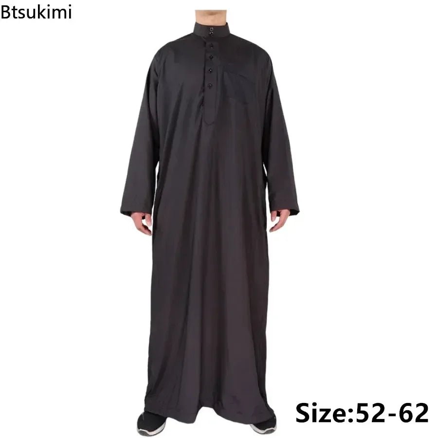 2024 Mid East Men Clothing Muslim Fashion Abayas Men's Solid Color Robe Pakistan Kaftan Arab Islamic Jubba Thobe Musulman Homme