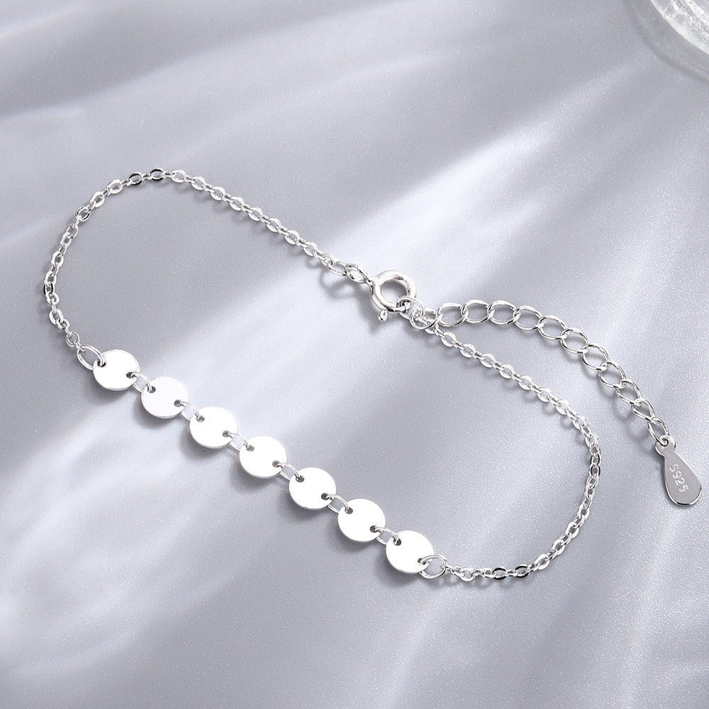 Ins Style Minority Temperament Jewelry S925 Sterling Silver Wafer Bracelet Korean Simple Round Brand Personalized Hand Jewelry Women's Jewelry - Salim Fashion