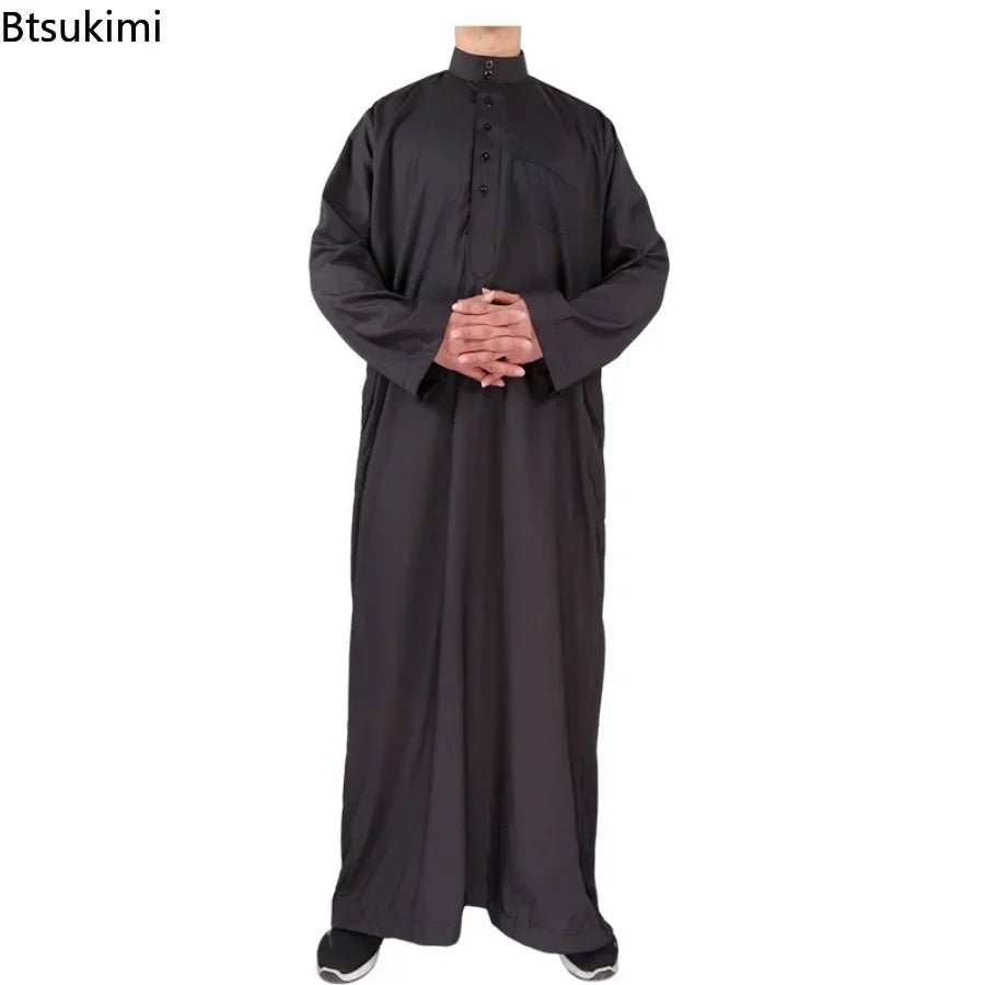 2024 Mid East Men Clothing Muslim Fashion Abayas Men's Solid Color Robe Pakistan Kaftan Arab Islamic Jubba Thobe Musulman Homme