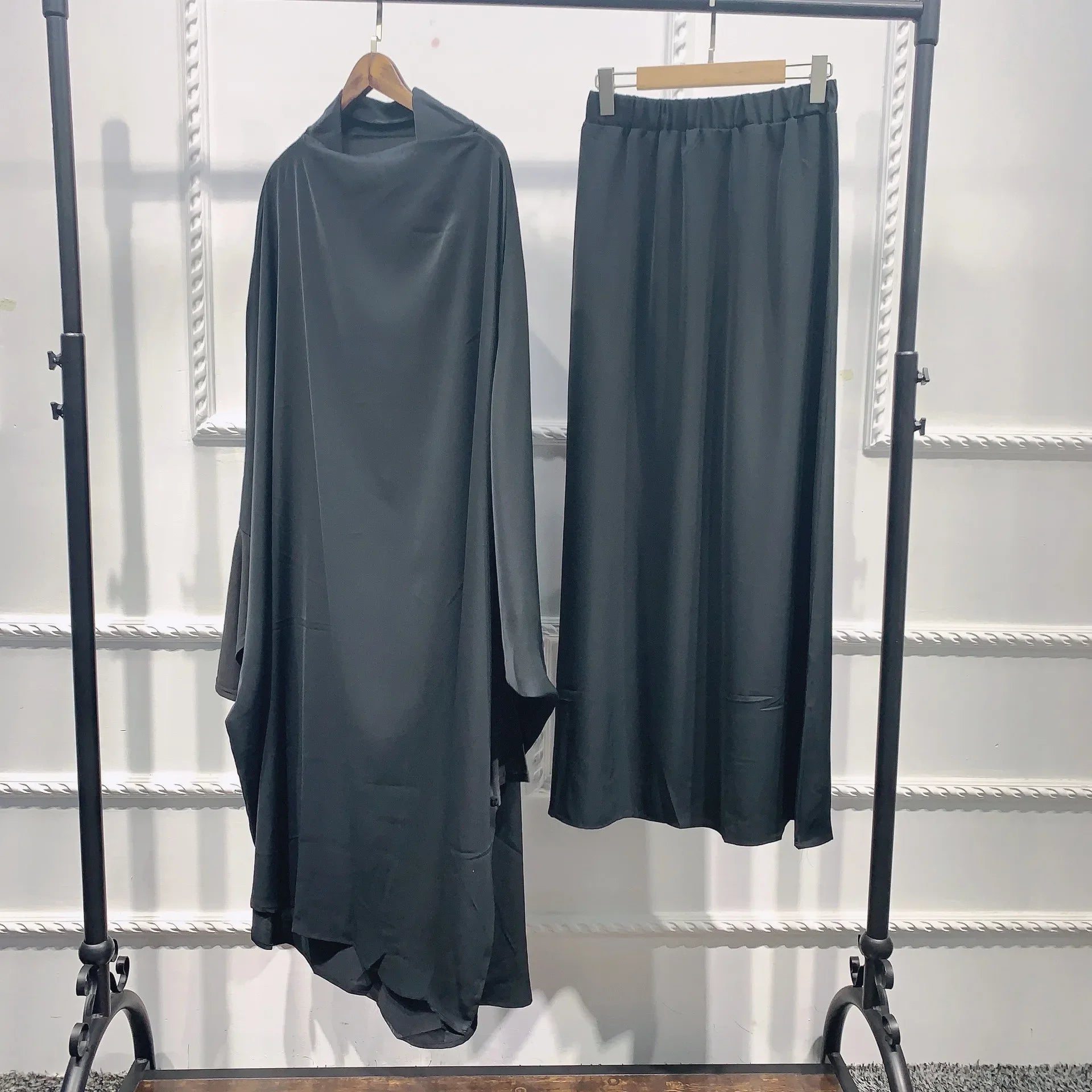 Eid Hooded Abaya Women 2 Piece Set Prayer Garment Tops Skirt Suit Islamic Clothing Ramadan Abayas Khimar Full Cover Kaftan Dress
