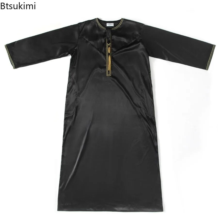 2025 Men's Muslim Long Sleeve Robe Dress Fashion Abayas Dishdasha Daffah Jubba Thobe Saudi Kaftan Islamic Clothing Caftan Homme