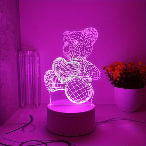 USB Romantic Pink Heart Bear 3D Night Light Decor - Salim Fashion