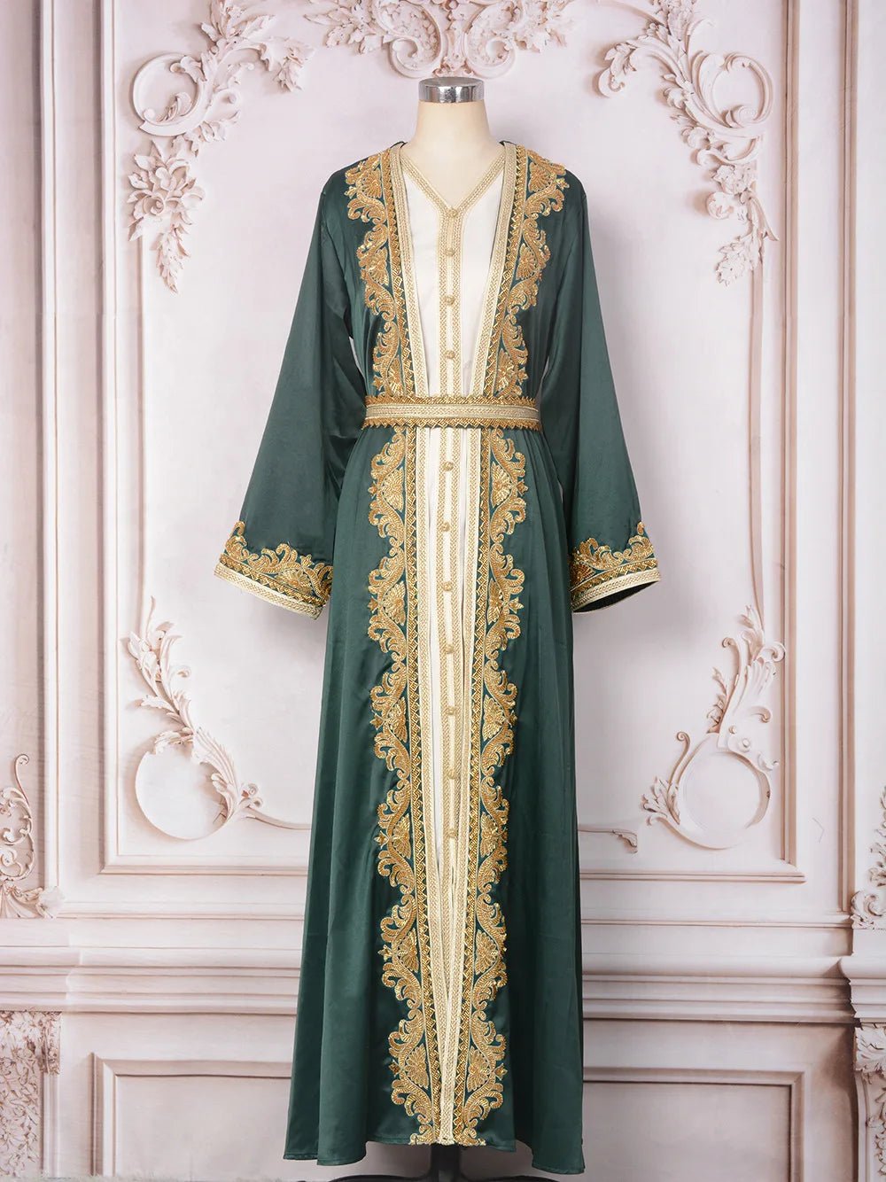 Moroccan Takchita Kaftan Dress 2 Piece Set, Party Wedding Ramadan Eid Traditional Arabic Robe, Muslim Women Islamic Clothing