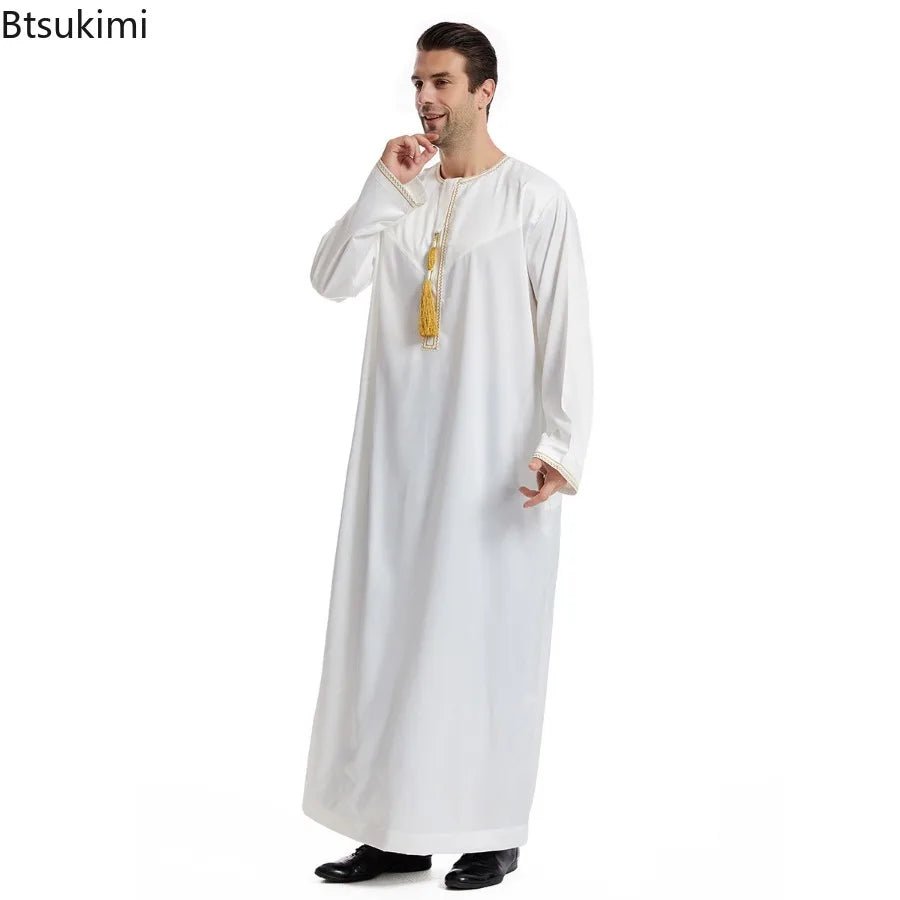 2025 Men's Muslim Long Sleeve Robe Dress Fashion Abayas Dishdasha Daffah Jubba Thobe Saudi Kaftan Islamic Clothing Caftan Homme