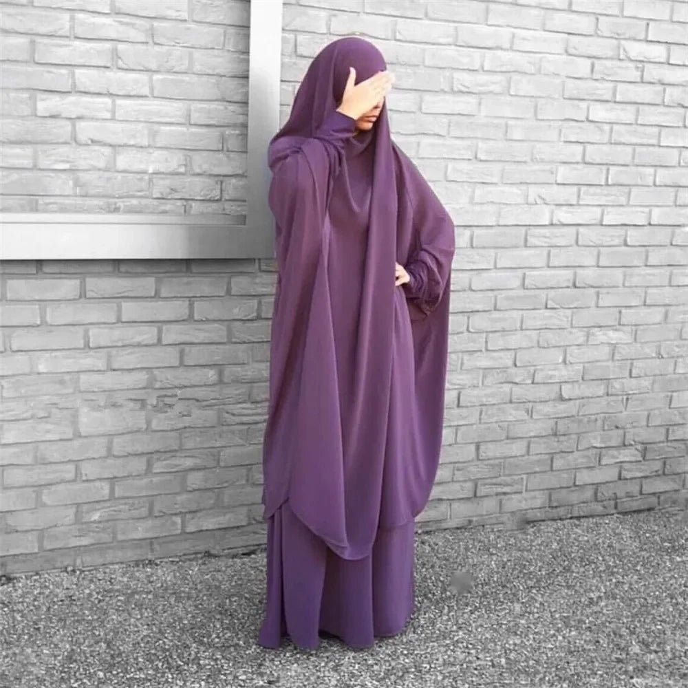 Eid Hooded Abaya Women 2 Piece Set Prayer Garment Tops Skirt Suit Islamic Clothing Ramadan Abayas Khimar Full Cover Kaftan Dress