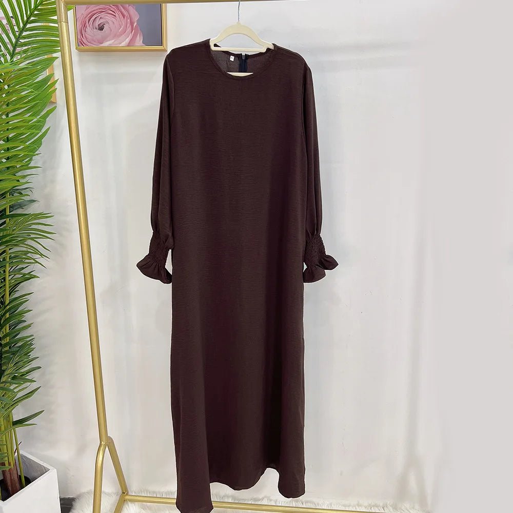 Plain Abaya Floral Cuff Islamic Clothing Ramadan Muslim Women Long Dress Hijab Robe Inner Dresses Dubai Turkey Modest Kaftan Eid