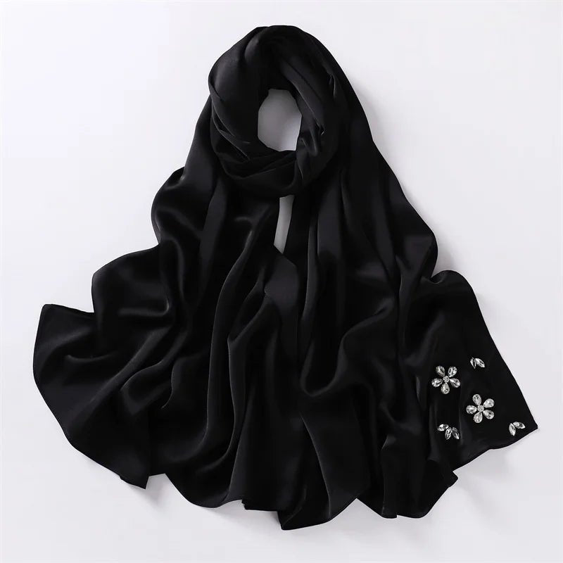 2023 Luxury Stitch Diamond Floral Bubble Chiffon Instant Hijab Shawls Lady High Quality Wrap Beach Bufandas Ramadan Muslim Sjaal
