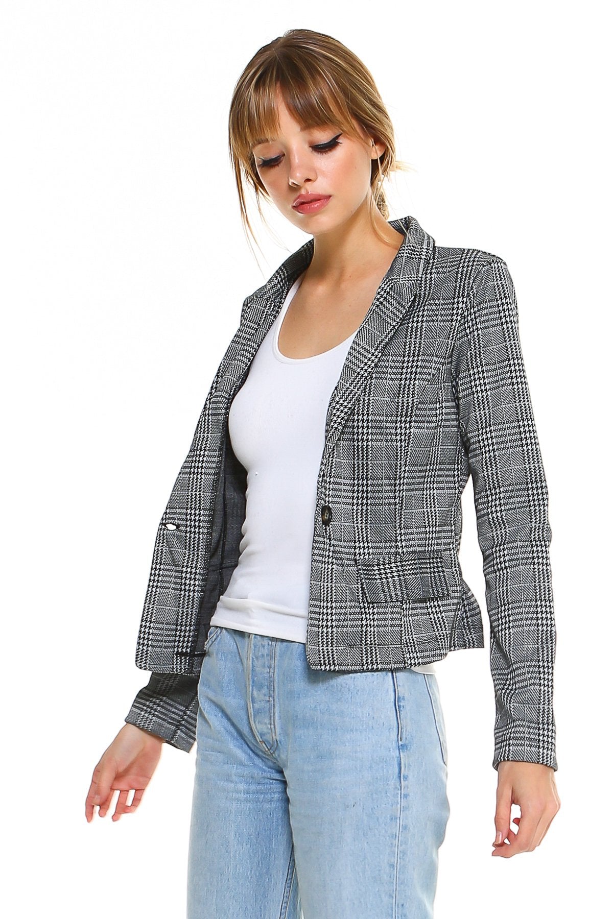 Classic Plaid Fitted Blazer - Salim Fashion