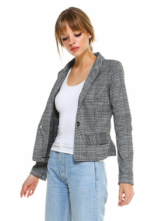 Classic Plaid Fitted Blazer - Salim Fashion
