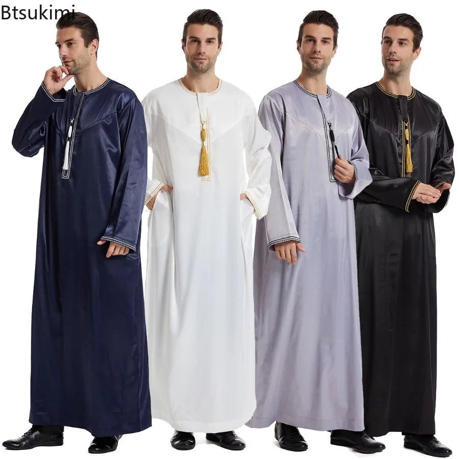 2025 Men's Muslim Long Sleeve Robe Dress Fashion Abayas Dishdasha Daffah Jubba Thobe Saudi Kaftan Islamic Clothing Caftan Homme