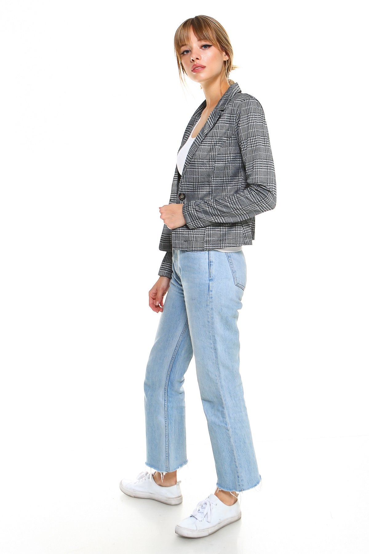 Classic Plaid Fitted Blazer - Salim Fashion