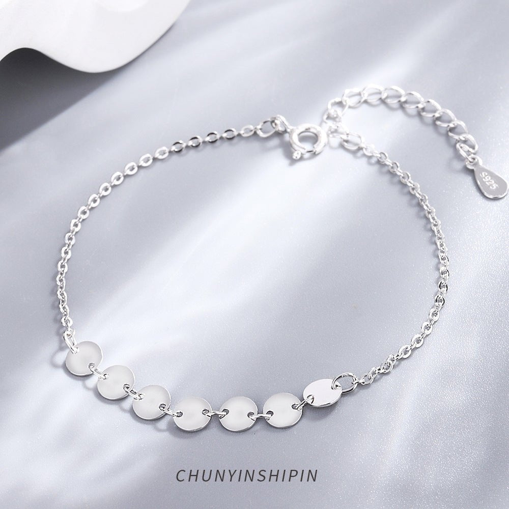 Ins Style Minority Temperament Jewelry S925 Sterling Silver Wafer Bracelet Korean Simple Round Brand Personalized Hand Jewelry Women's Jewelry - Salim Fashion