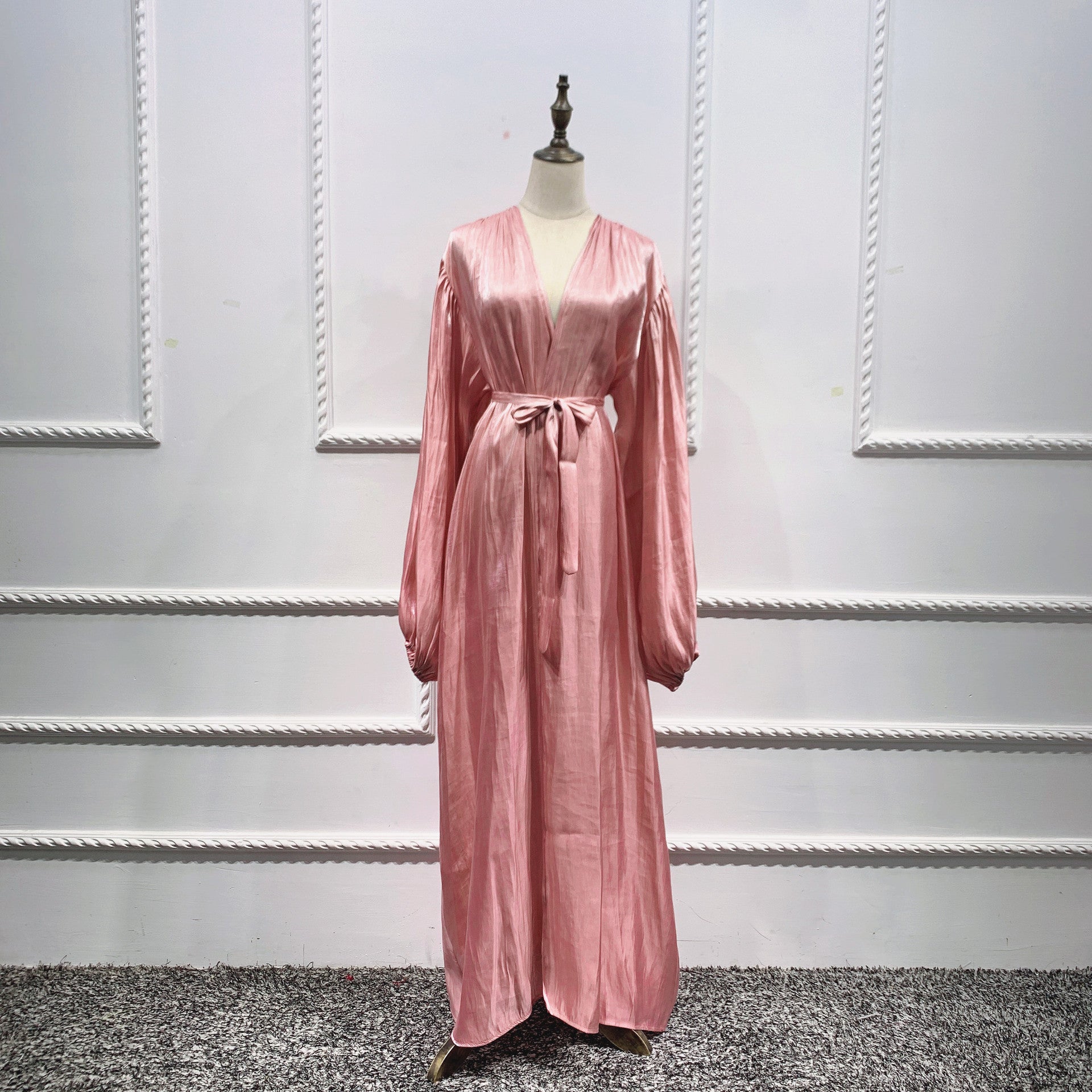 Elegant Puff Sleeve Dubai Turkey Abayas For Women Islam Cardigan