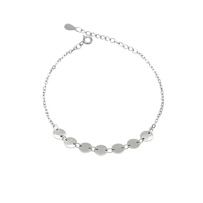 Ins Style Minority Temperament Jewelry S925 Sterling Silver Wafer Bracelet Korean Simple Round Brand Personalized Hand Jewelry Women's Jewelry - Salim Fashion
