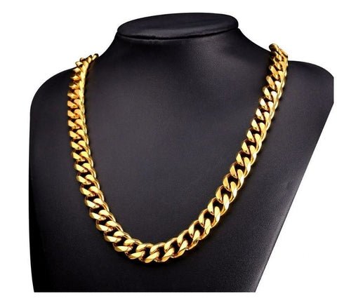 14K Yellow Gold Solid Brass Cuban Classic Chain - Salim Fashion