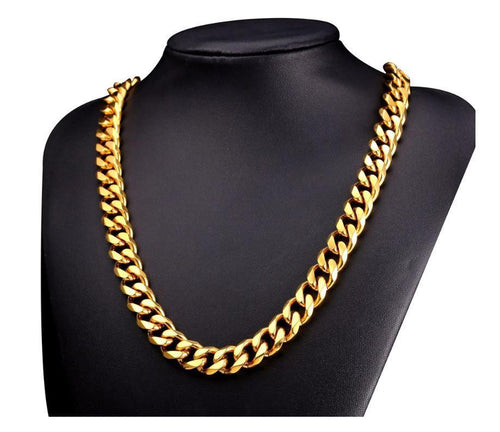 14K Yellow Gold Solid Brass Cuban Classic Chain - Salim Fashion