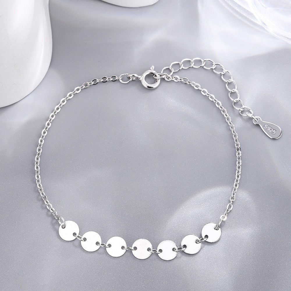 Ins Style Minority Temperament Jewelry S925 Sterling Silver Wafer Bracelet Korean Simple Round Brand Personalized Hand Jewelry Women's Jewelry - Salim Fashion
