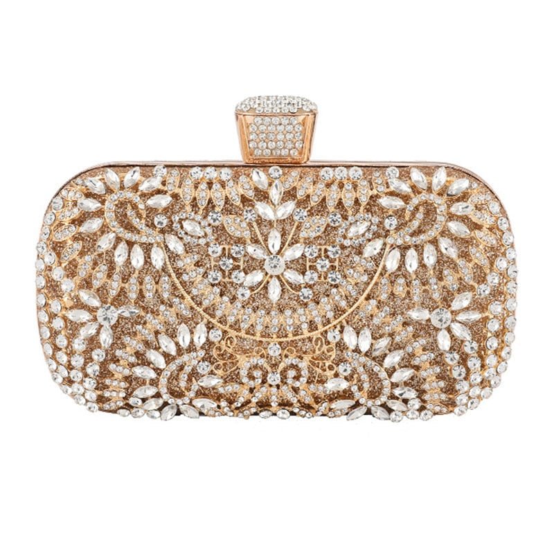 Diamond Evening Clutch Bag For Women Wedding Golden Clutch Purse Chain - Salim Fashion