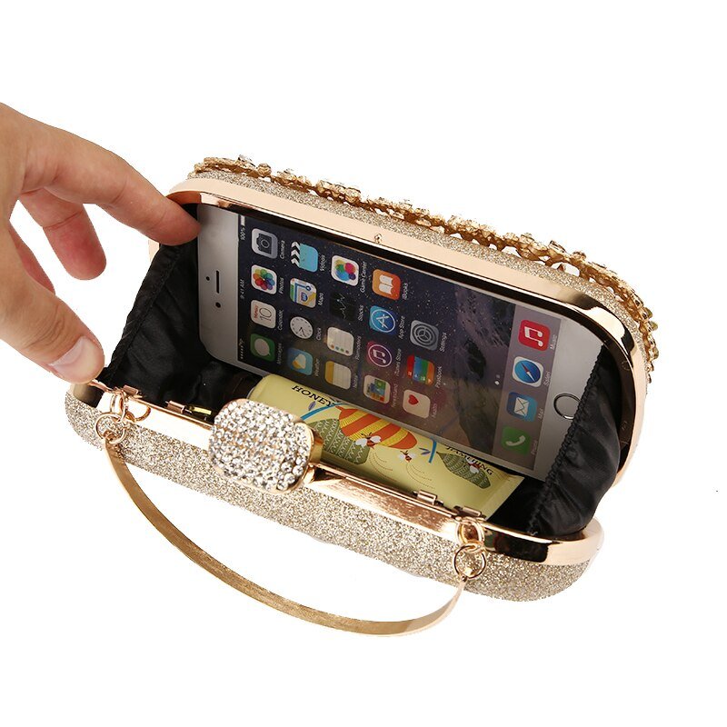Diamond Evening Clutch Bag For Women Wedding Golden Clutch Purse Chain - Salim Fashion