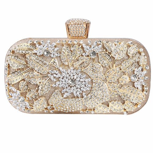 Diamond Evening Clutch Bag For Women Wedding Golden Clutch Purse Chain - Salim Fashion